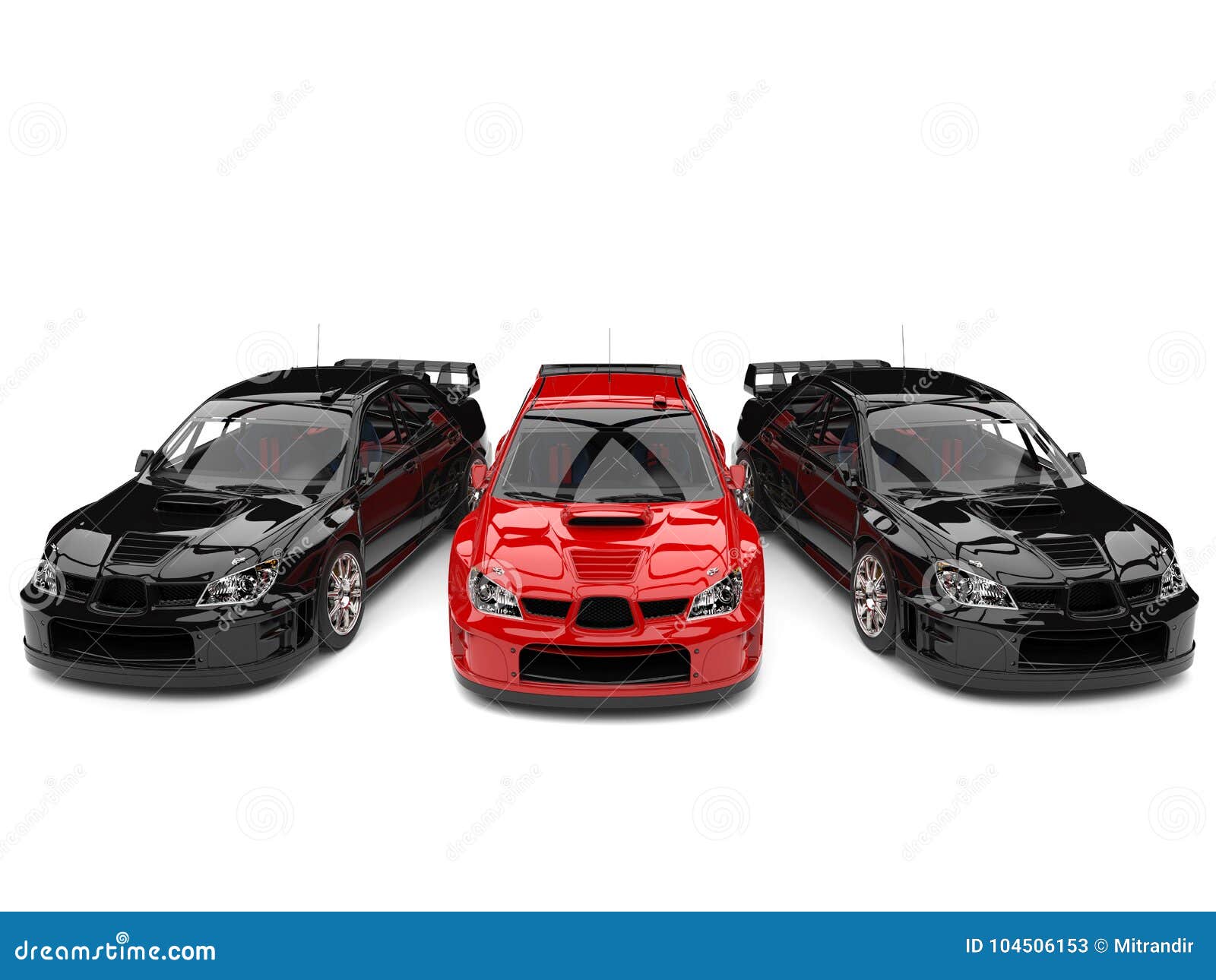 raging red gt race car in between black race cars