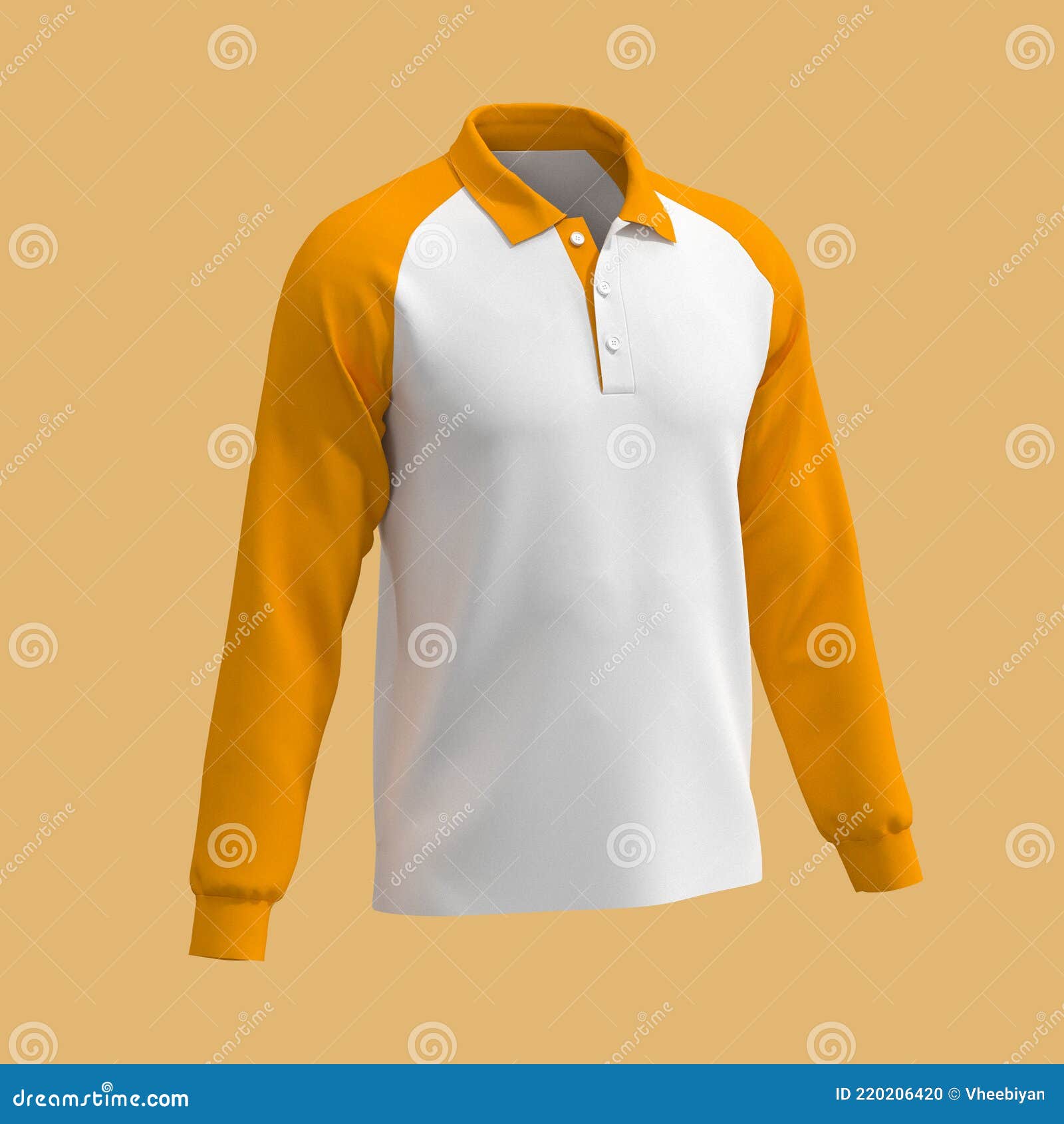 Raglan Collared Shirt Mockup 3d Rendering, 3d Illustration