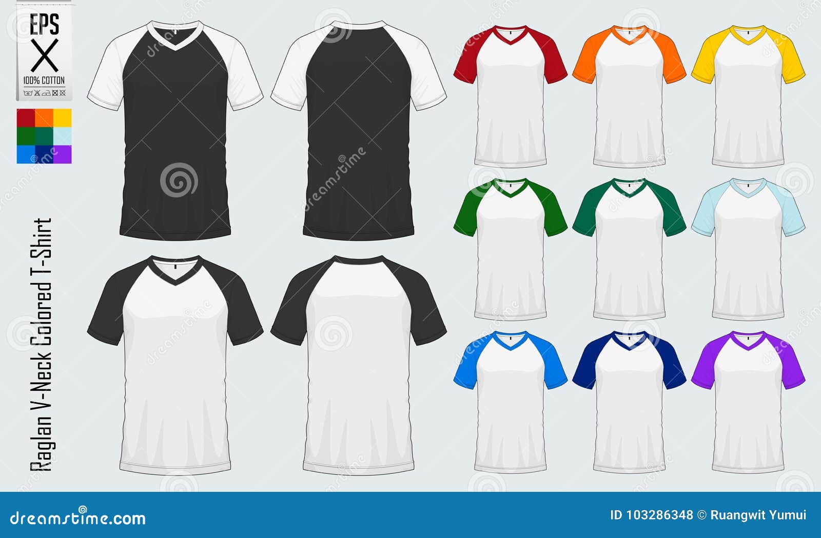 Download Raglan V Neck T Shirts Templates Colored Sleeve Jersey Mockup In Front View And Back View For Baseball Soccer Football Stock Vector Illustration Of Collection Mockup 103286348 Free Mockups