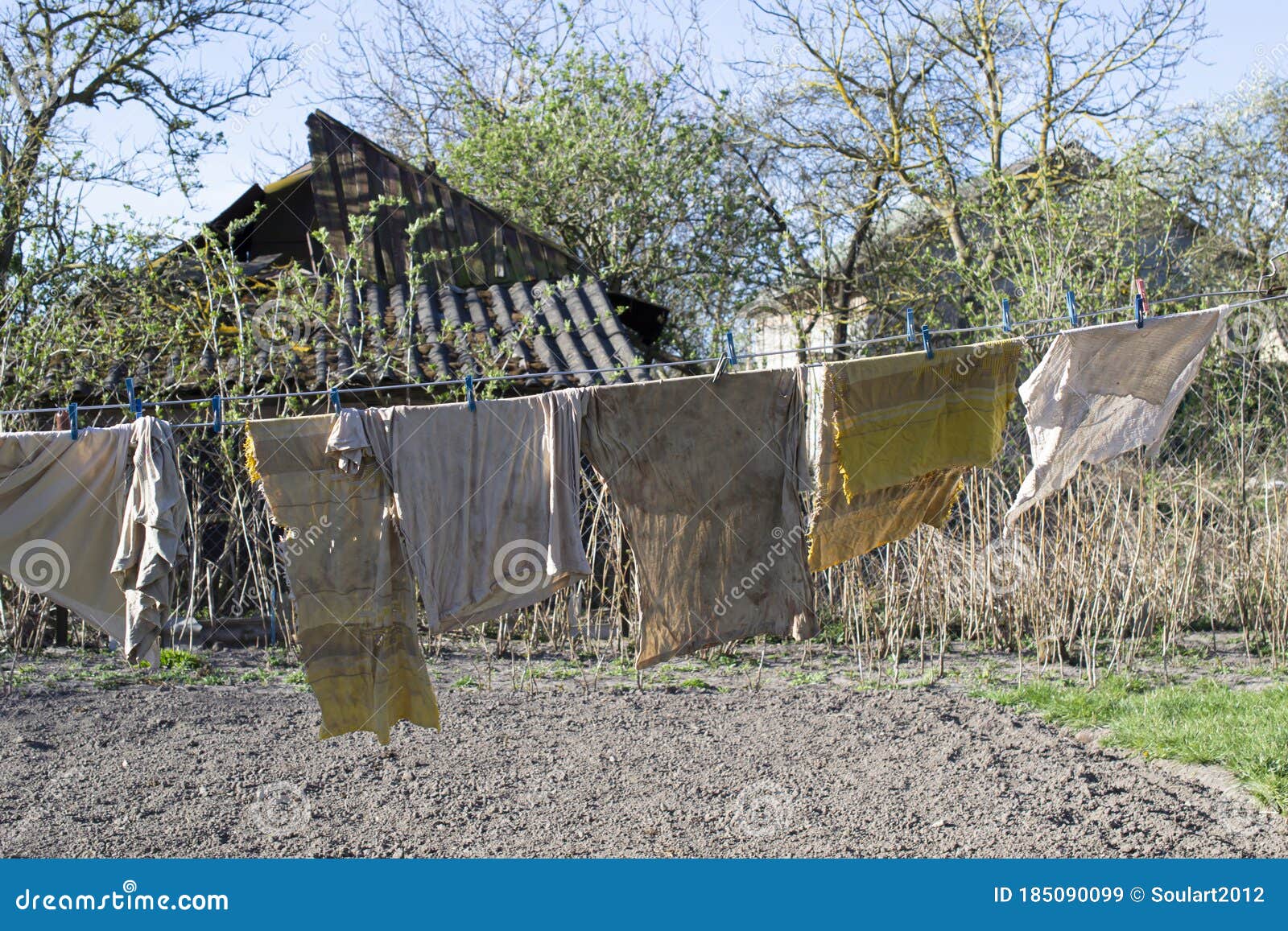 The Rags are Dried after Washing Against the Background of a ...