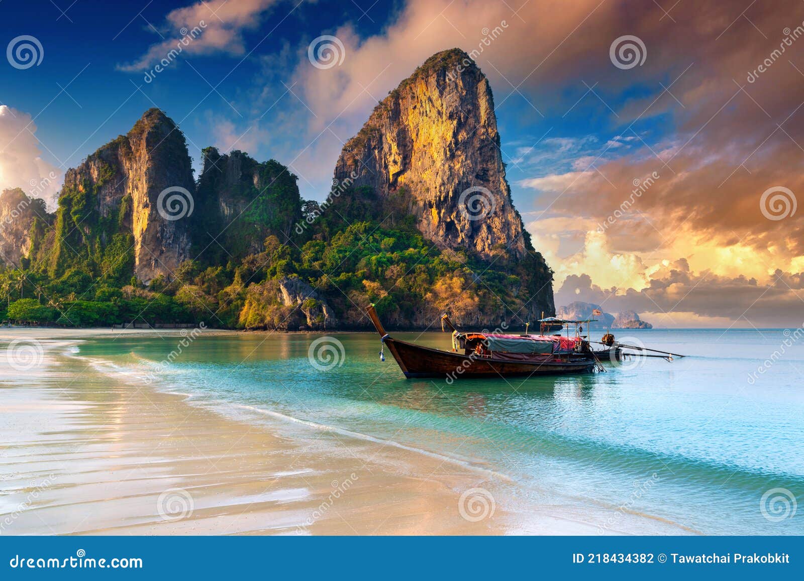 Railay Beach at Sunrise in Krabi, Thailand. Stock Photo - Image of