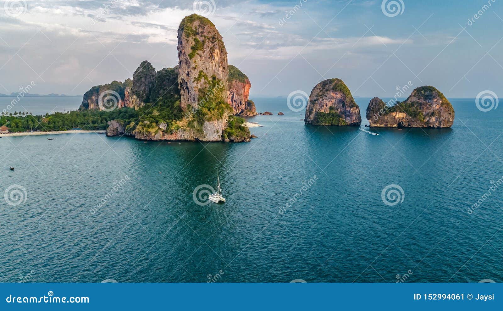 railay beach in thailand, krabi province, aerial view of tropical railay and pranang beaches and coastline of andaman sea