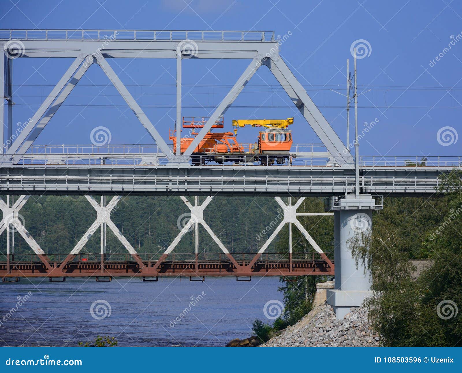 Railcar on a Bridge Against a Clear Sky Stock Photo Image of mode, railway 108503596