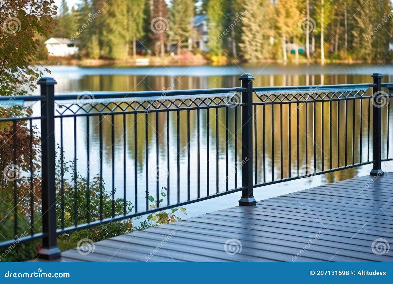 Railing Along the Edge of a Lakeside Deck Stock Photo Image of
