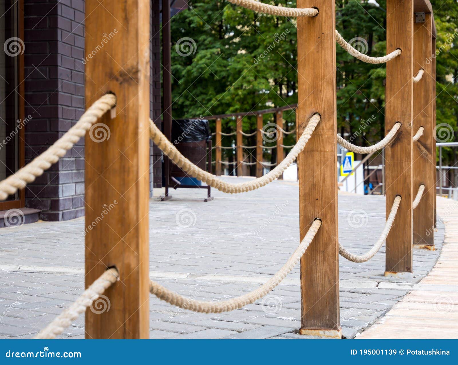 Railing in the Form of Wooden Posts with Tensioned Ropes Stock Image -  Image of posts, pillar: 195001139