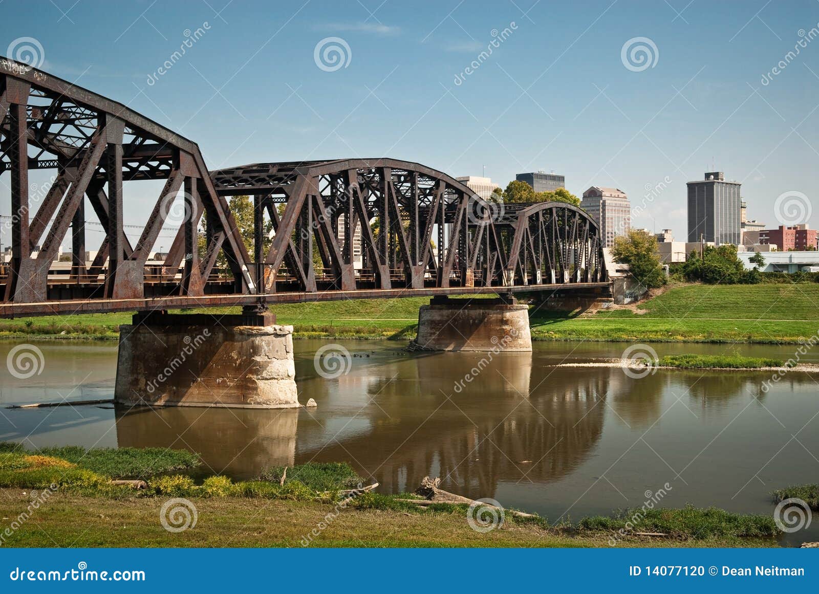 Railroad Bridge To City stock photo. Image of calm, grass 14077120