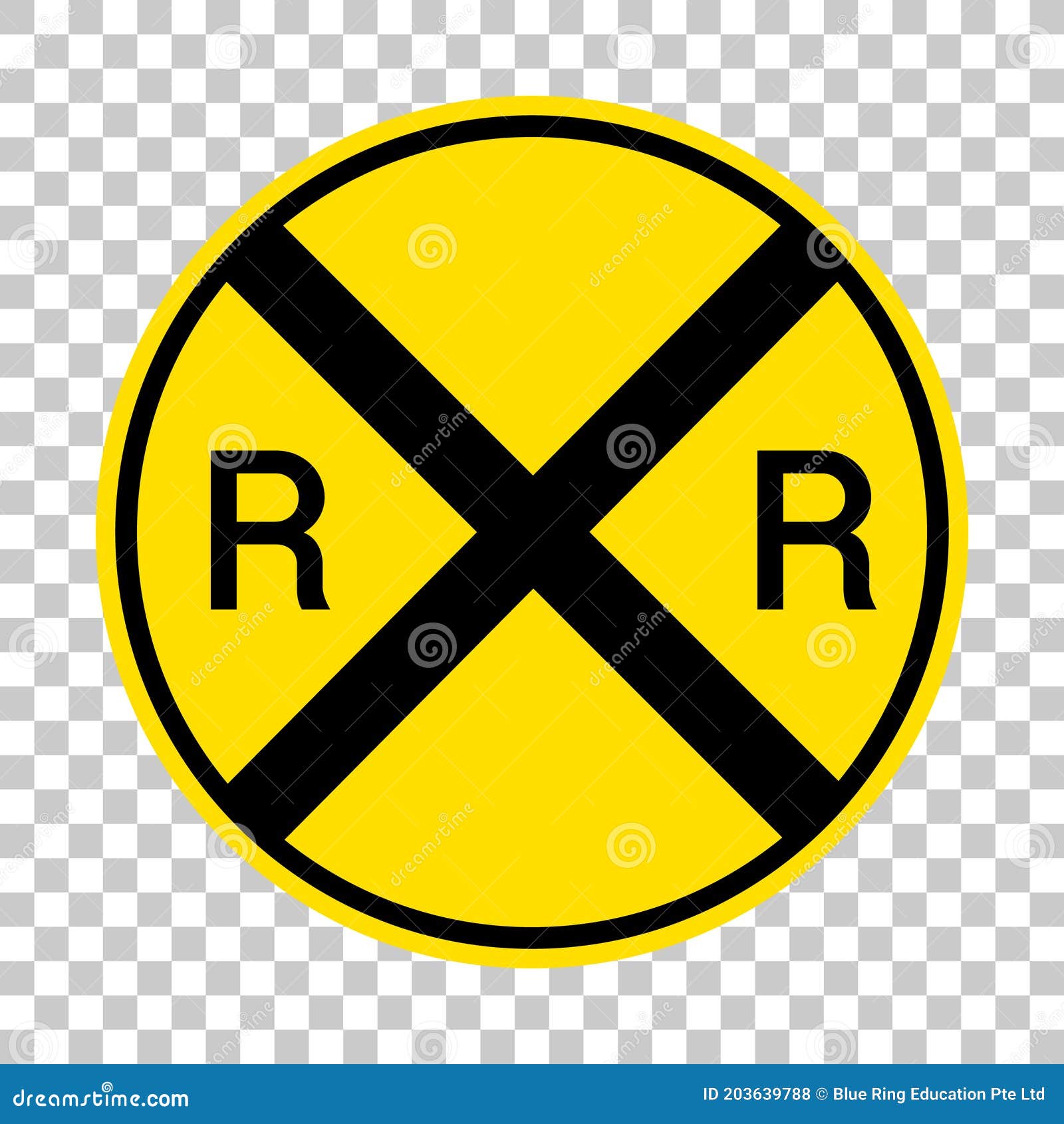 railroad crossing warning sign  on transparent background