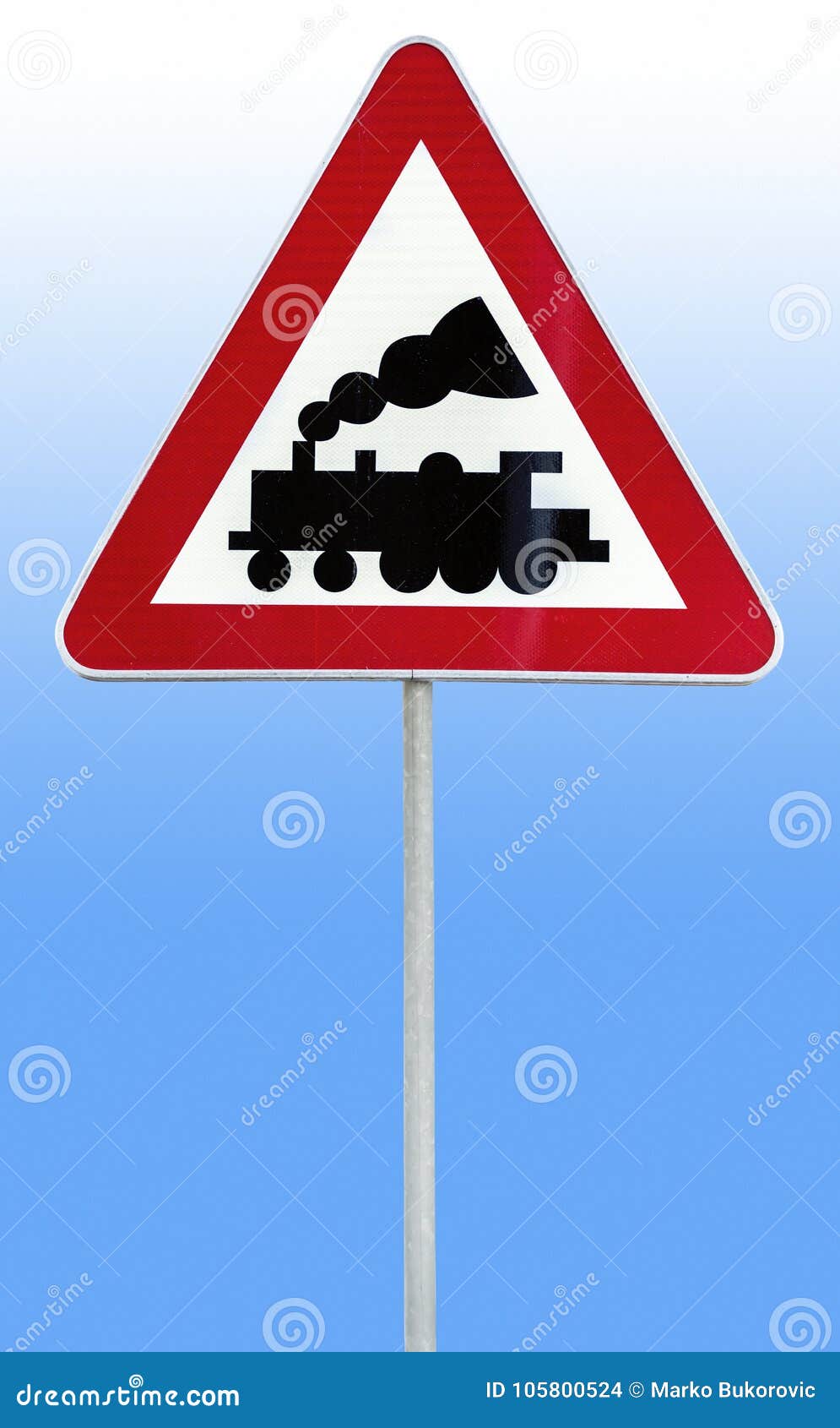 Railroad Level Crossing Sign Without Barrier Or Gate Ahead The Rod Stock Photo Image Of Roadside Open