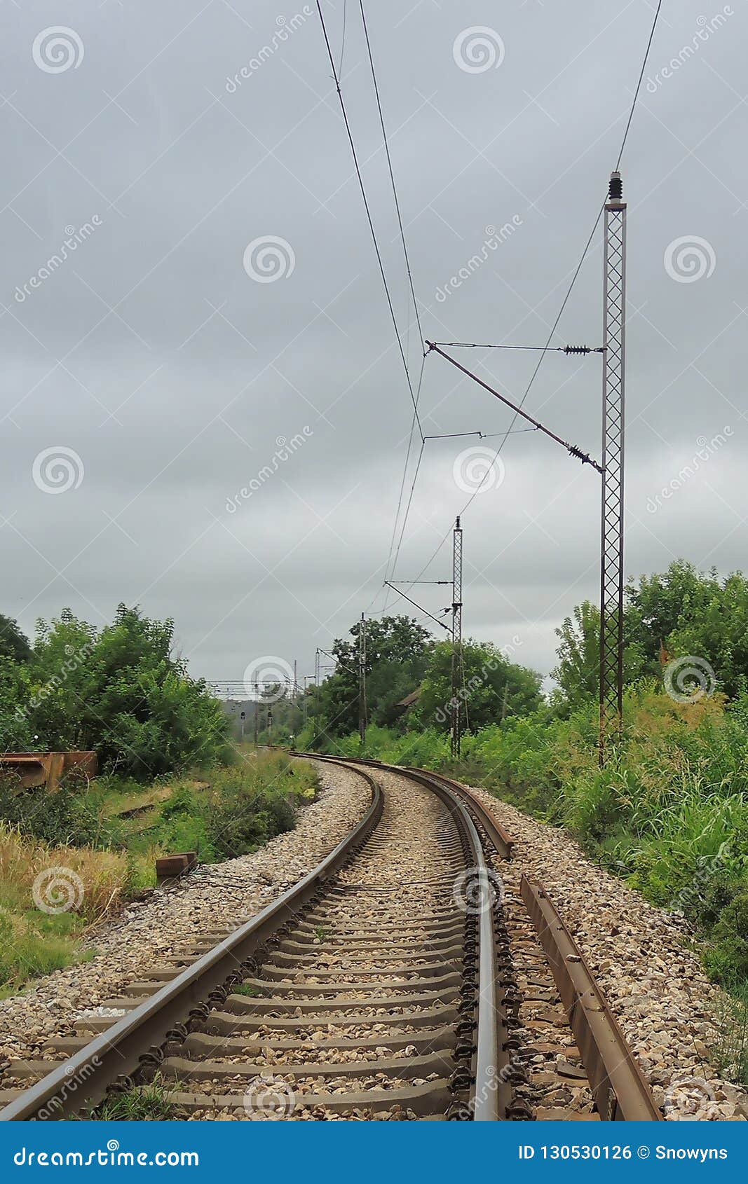 Railroad Track Perspective with Electricity Post Stock Photo Image of