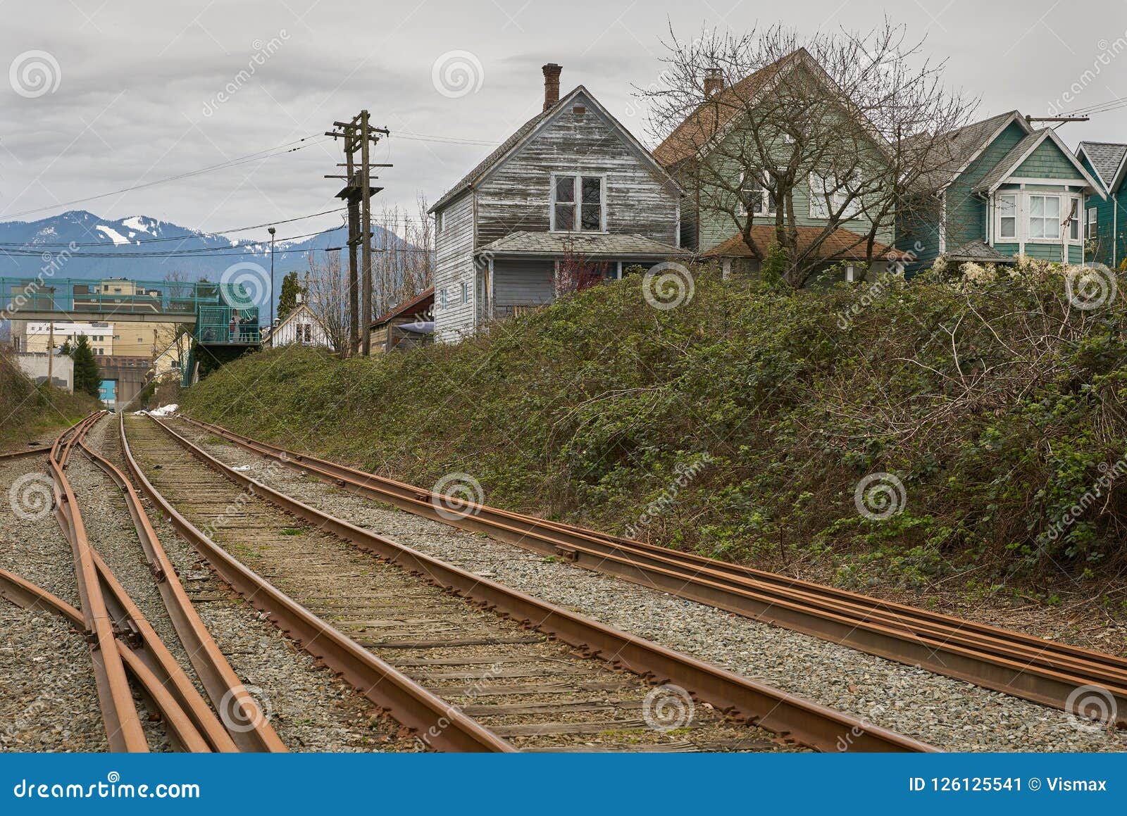Urban Railroad Tracks Junction With Switch And Platform RoyaltyFree