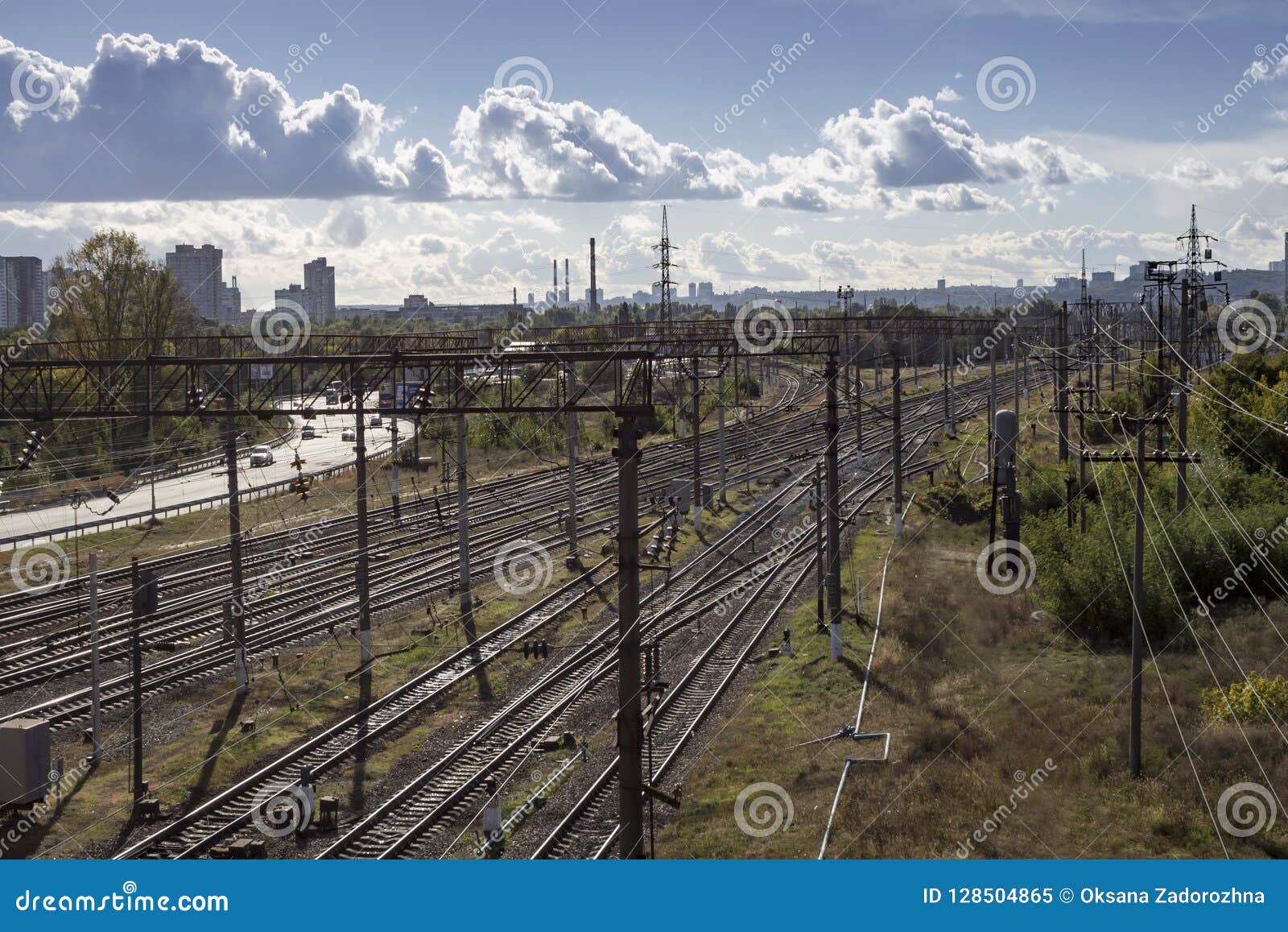 railroad urbanistic landscape. no people. perspective view