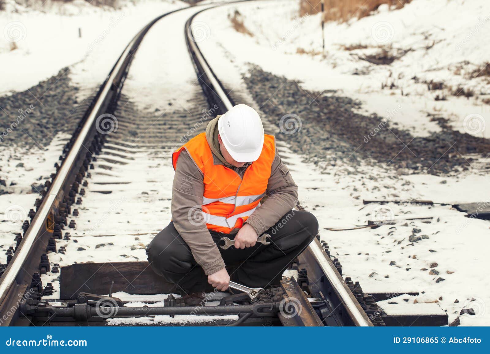 Railroad Worker with Adjustable Wrench Stock Image Image of foreman
