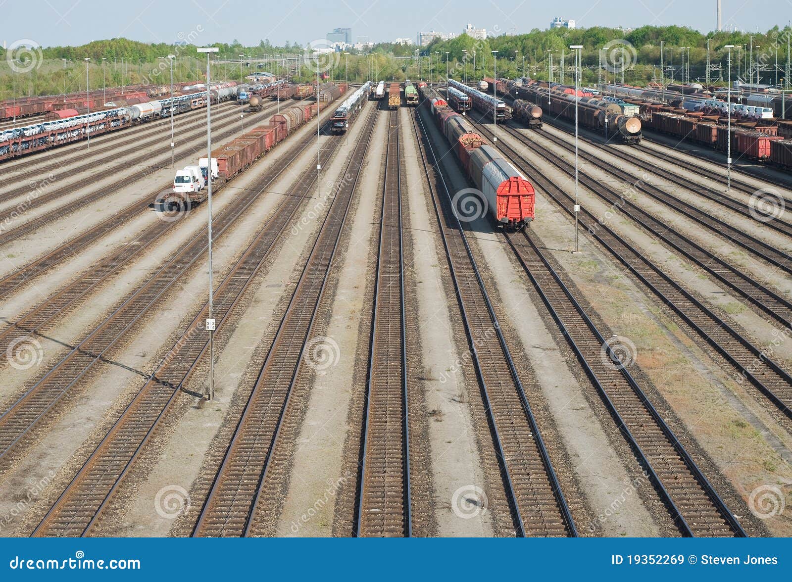 railroad yard with new automobiles