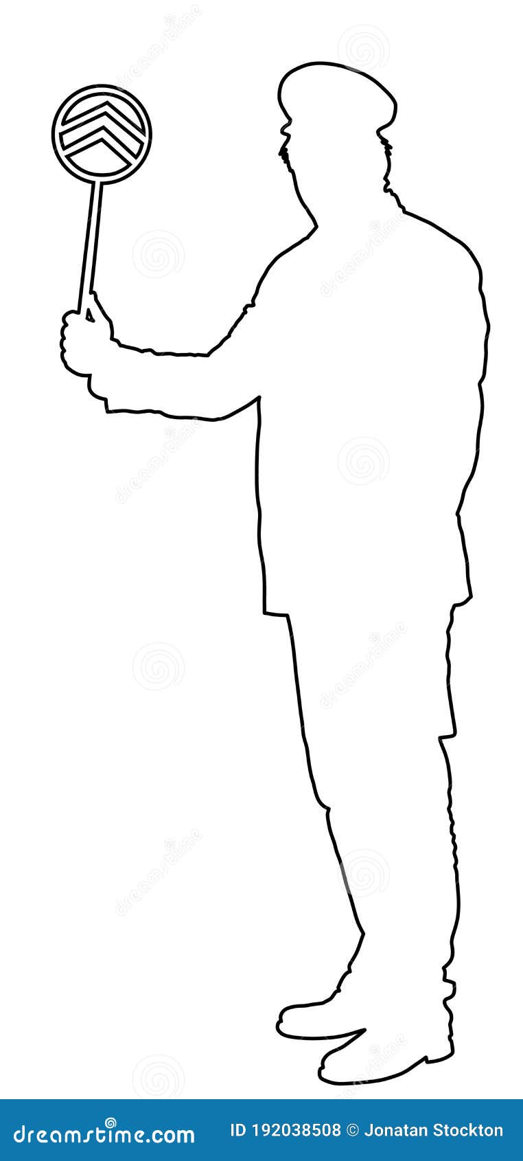 railroader in uniform  line contour. railway man on duty. platform controller at steam railway station. railway worker.