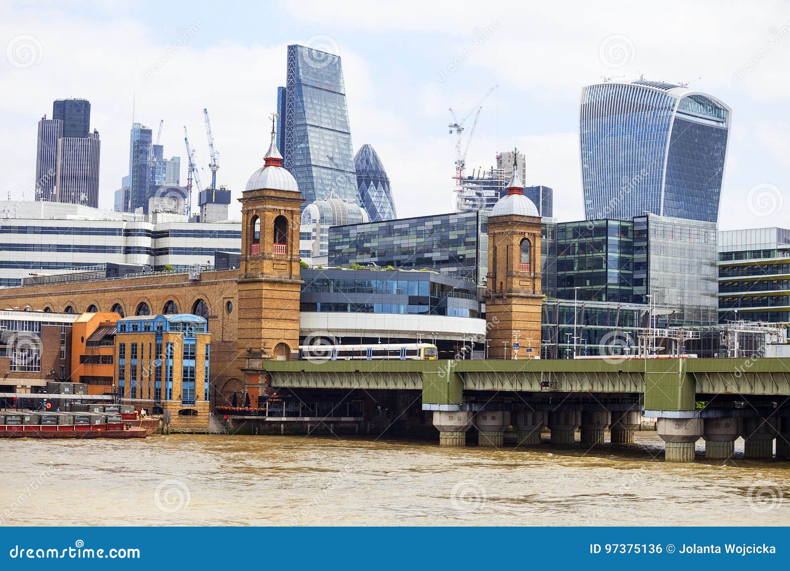 Railway Bridge and Modern Glazed Office Buildings, Business Center ...