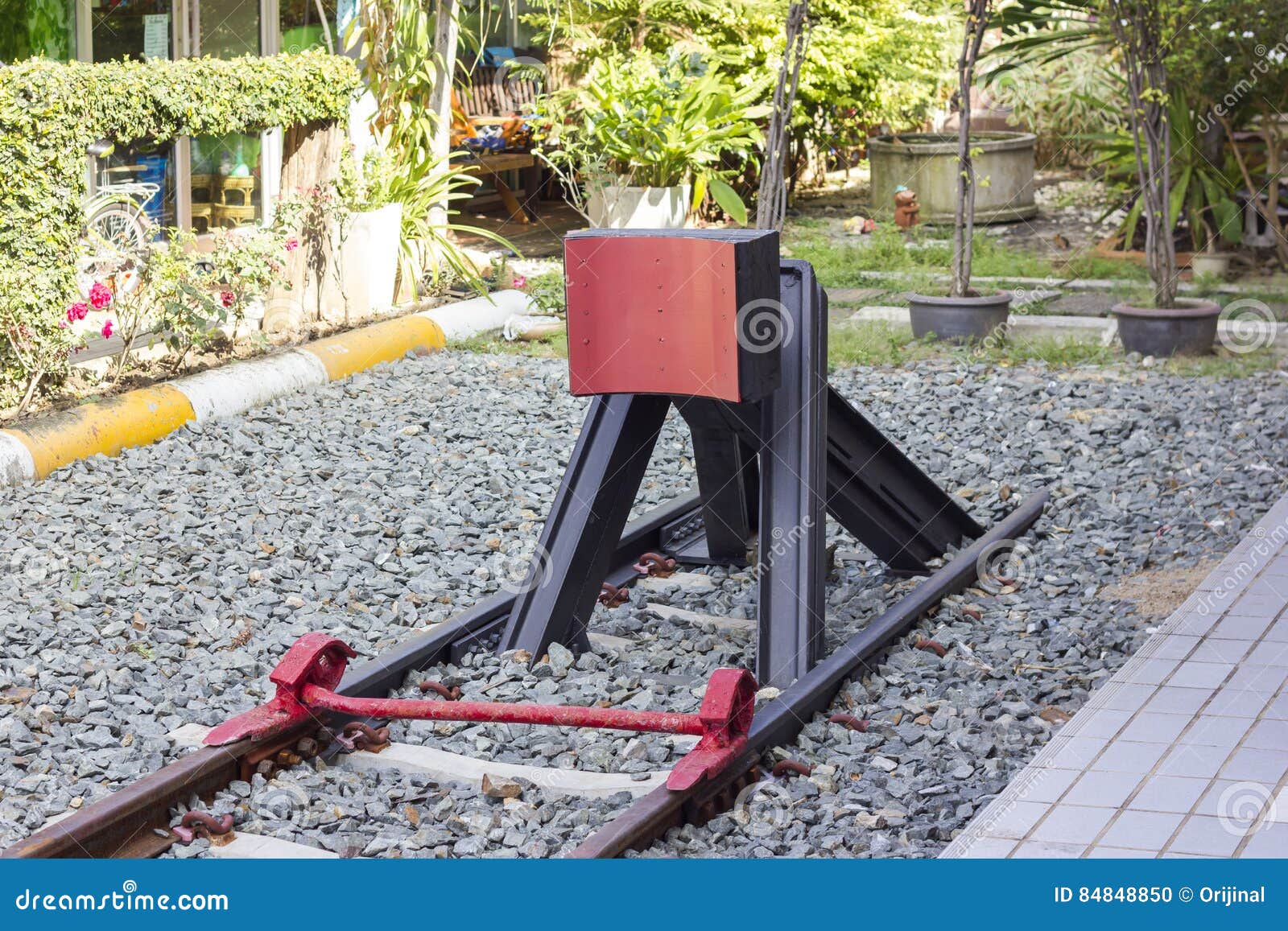 railway buffers for stop at train station, chiang mai, thailand