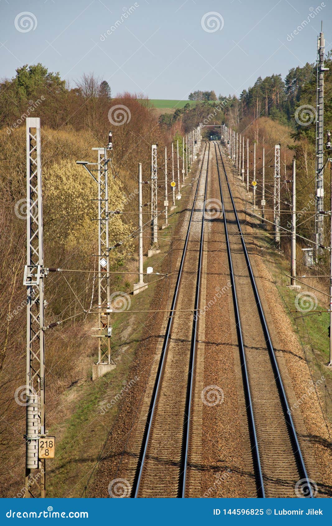 Railway Double Track Electrified Track. Railway Infrastructure Stock Image Image of light
