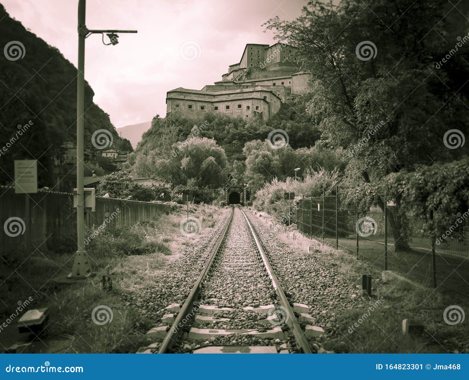 railway in hone town and a view of the bard fortress