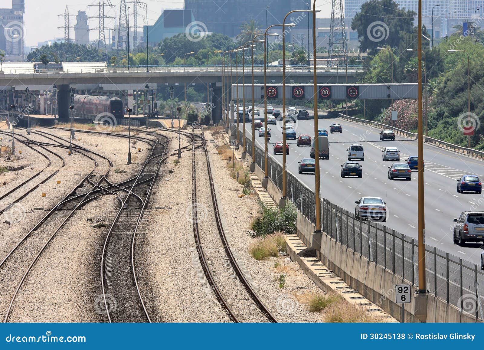 railways and highway in tel aviv, israel.