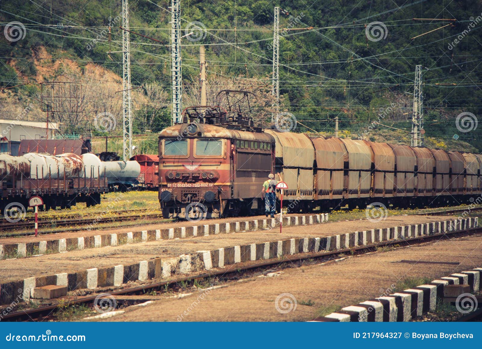 Freight Trains at a Railway Station with Details of Wagons Editorial