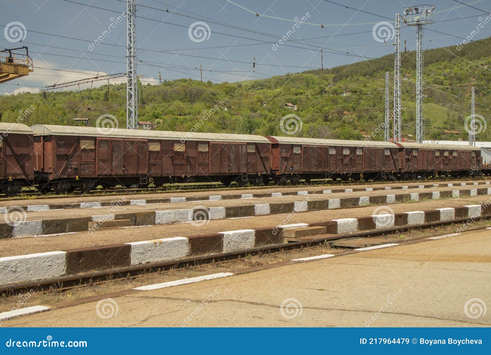 Railway Track with Freight Trains and Nature Stock Image Image of