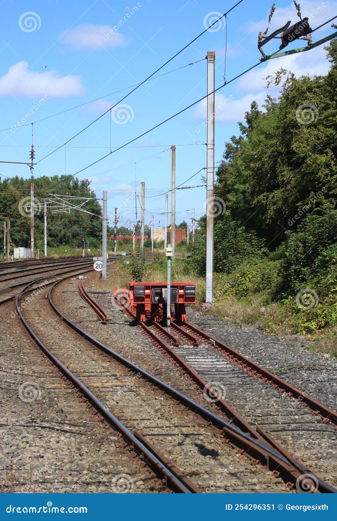 railway track, overhead wires, junction, buffers