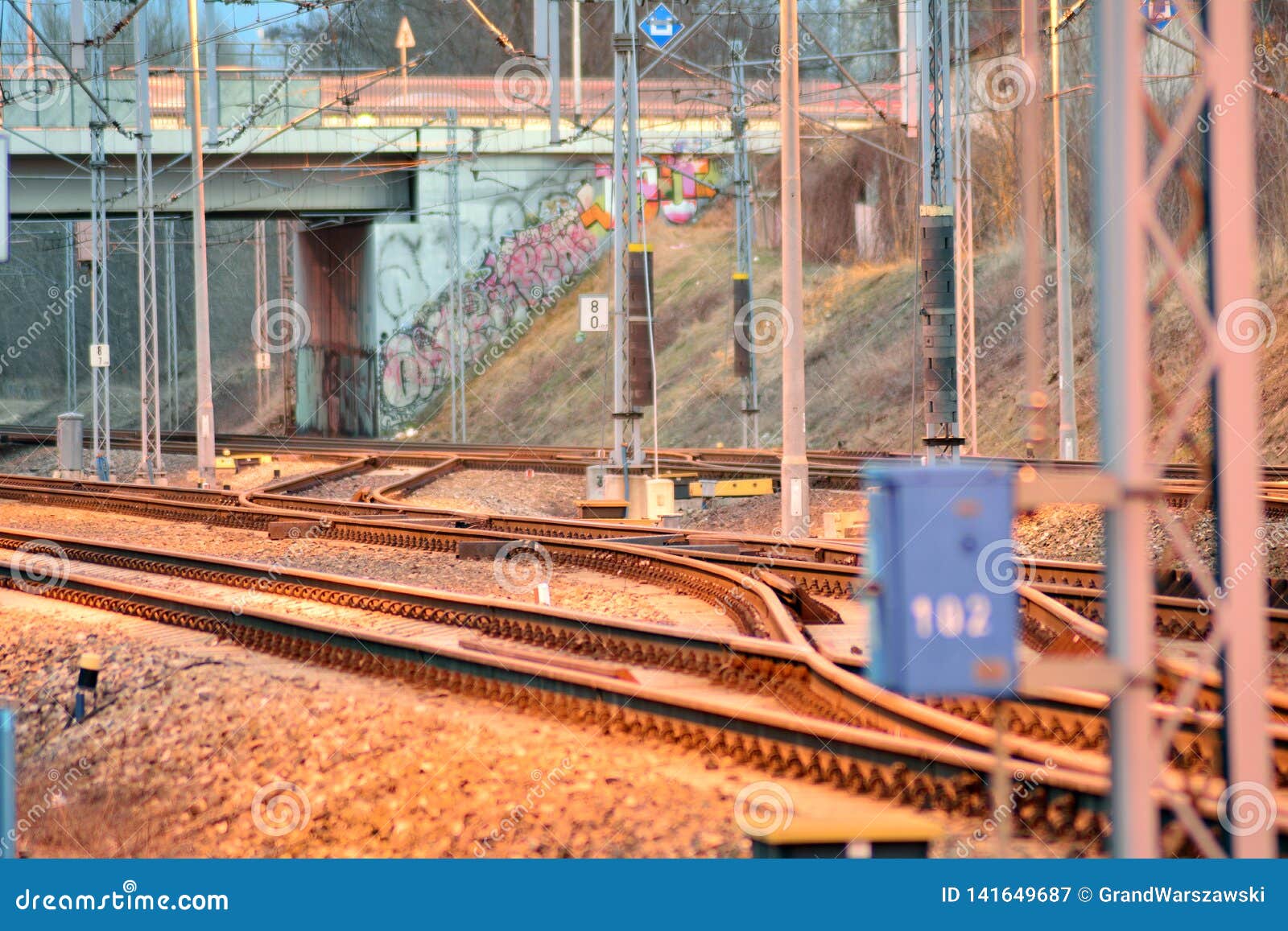 Railway Tracks on Long Exposure at Night Stock Image - Image of ...