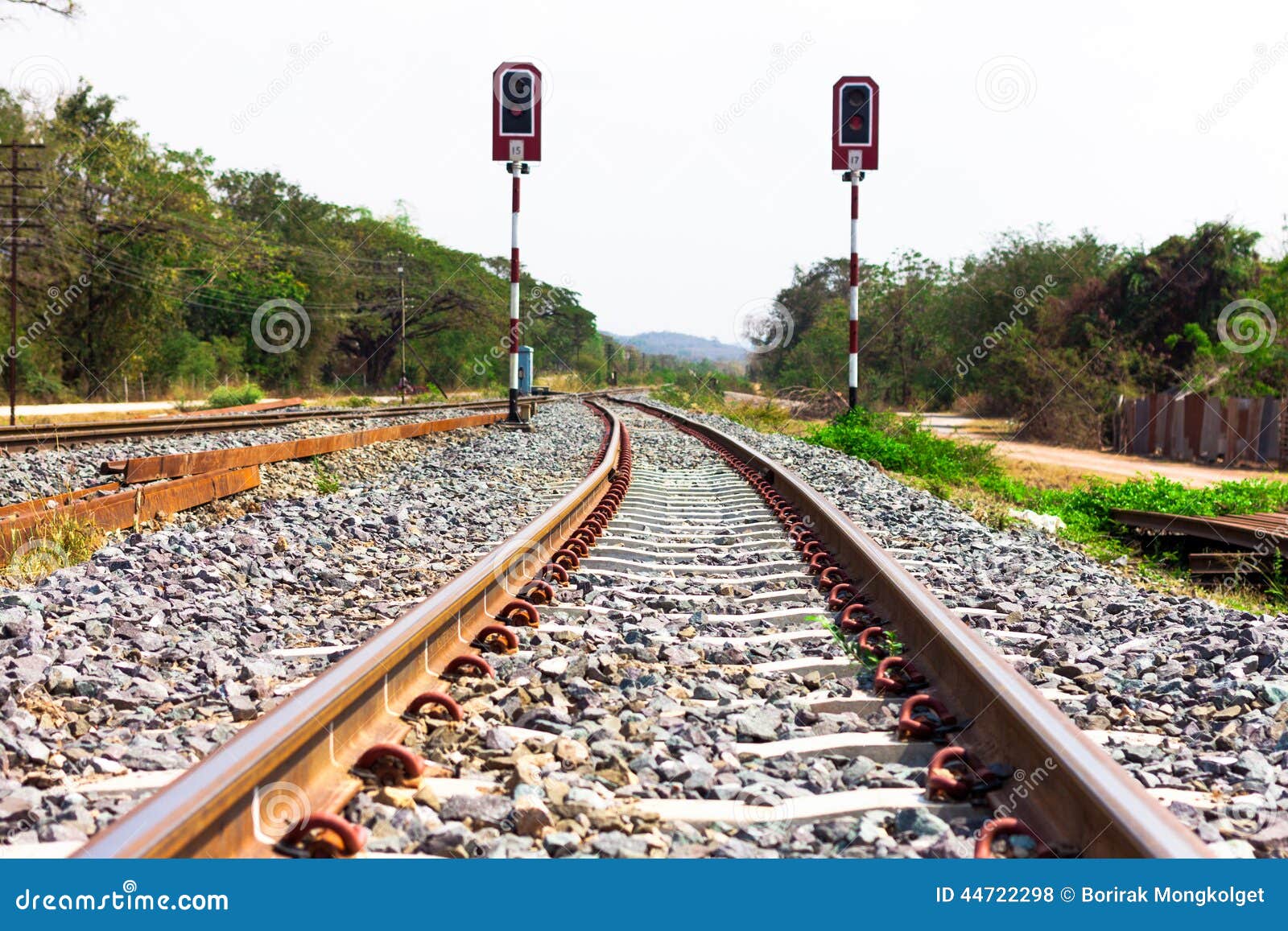 Railway Tracks with Signals on Background Stock Photo - Image of direction,  background: 44722298