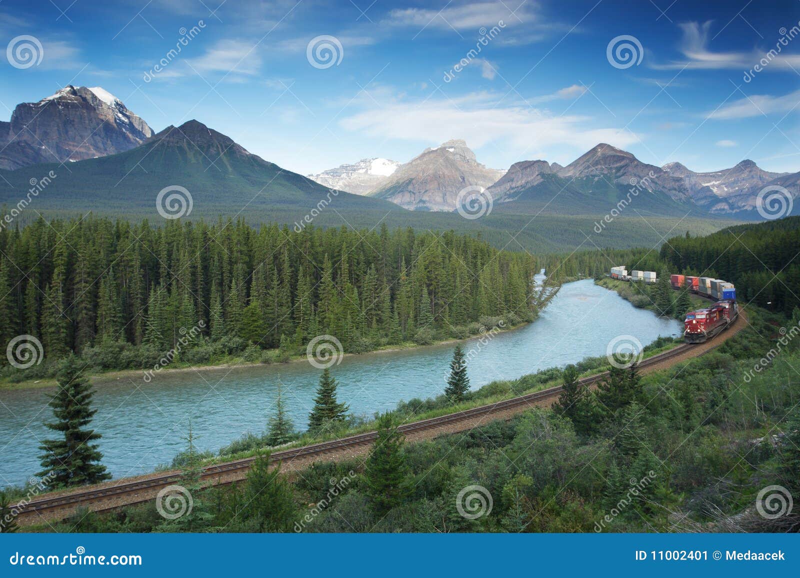 Railway with Train in Banff National Park, Canada Stock Image Image