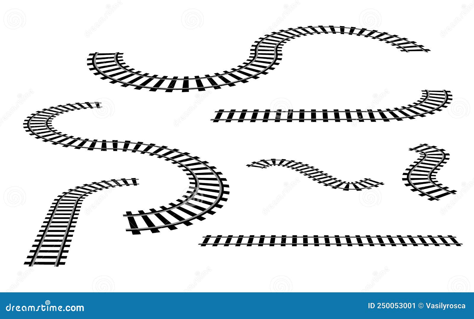 Railway Train Track Vector Route. Rail Pattern Round Circular Curve Railroad Path Icon Stock