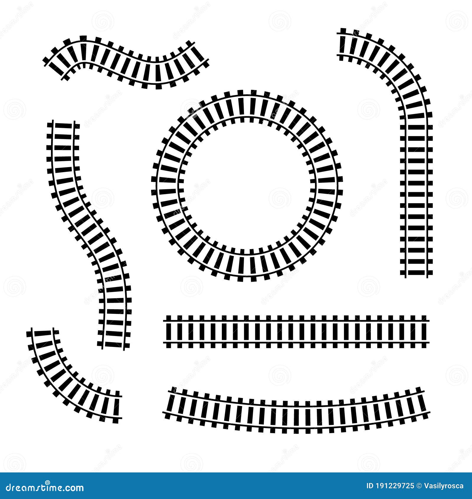 railway train track  route. rail pattern round circular curve railroad path icon