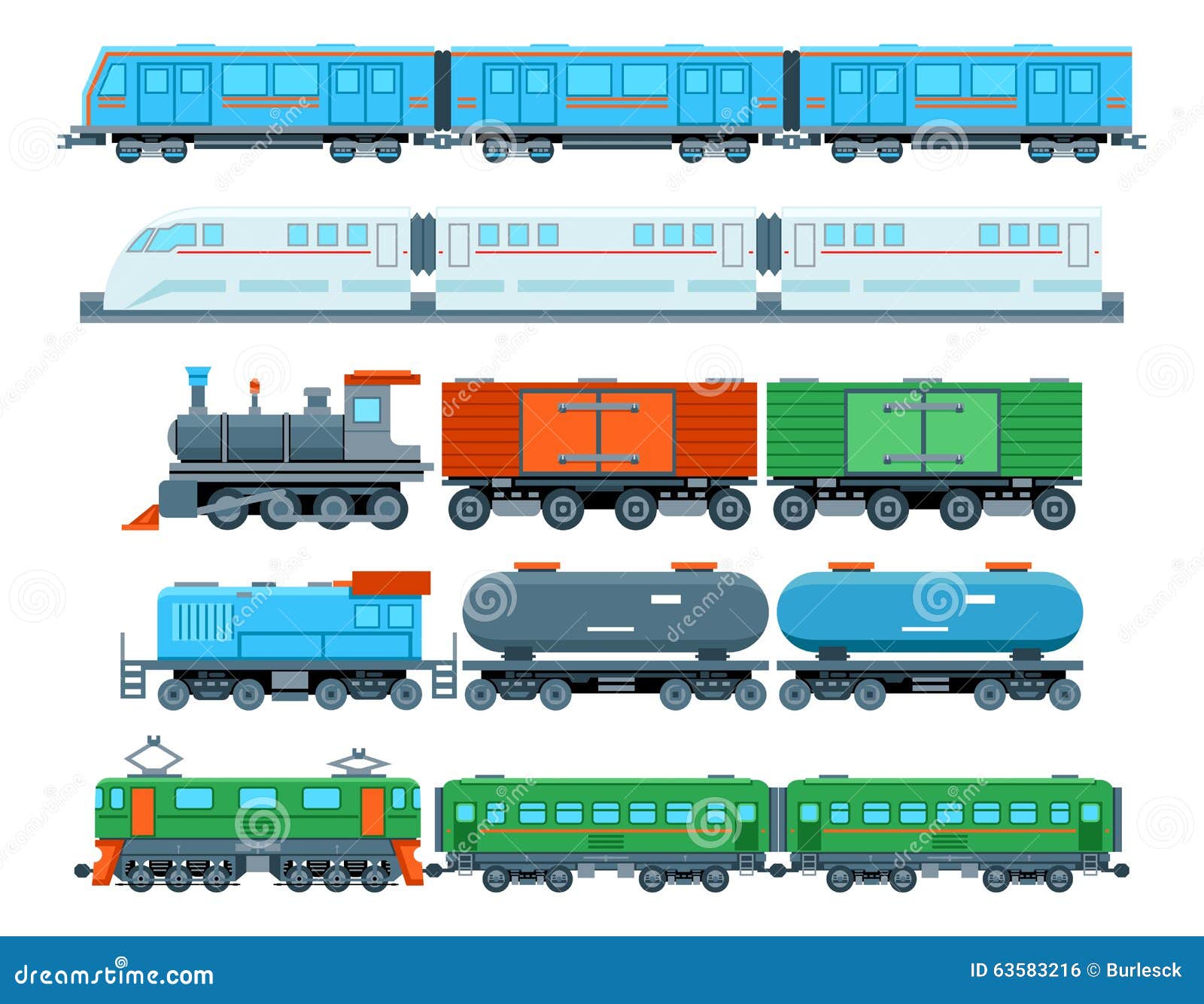 railway trains in flat style