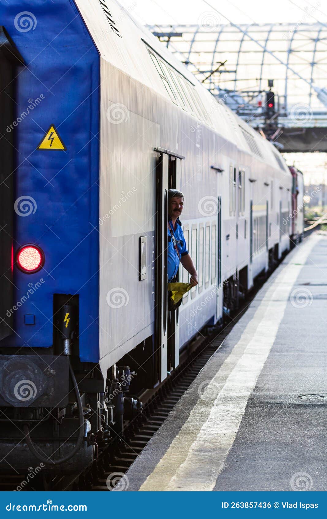 Railworker, Train Staff Signaling for Train Conductor in Bucharest