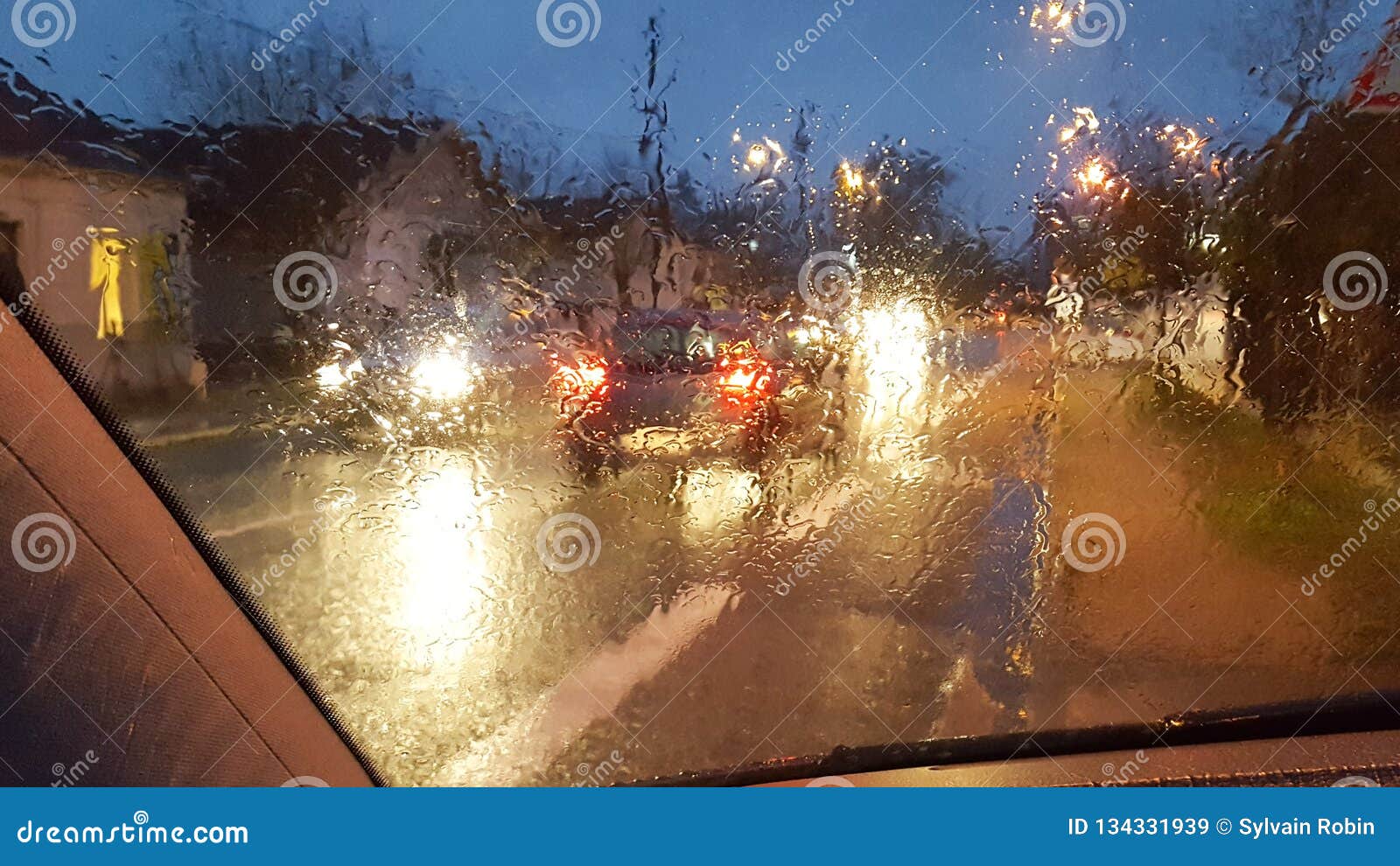 Rain Drops On Car Window With Road Light Bokeh Night City After Rain