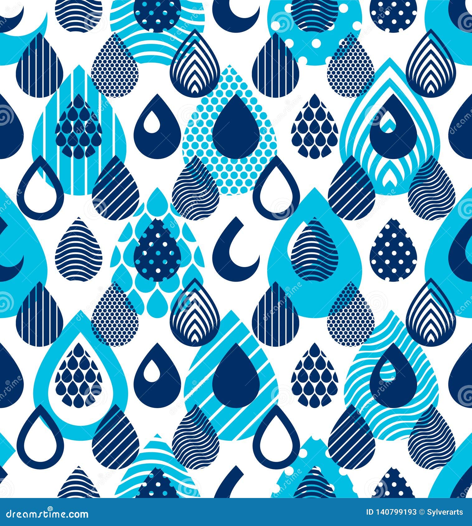 Rain Drops Falling Seamless Pattern, Vector Blue Colored Repeat Endless ...