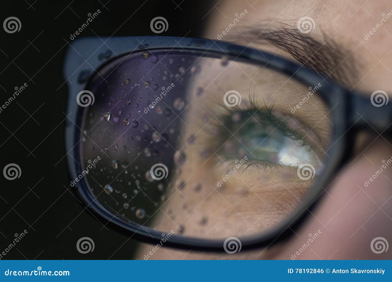 Rain Drops on the Glasses 3. Stock Photo Image of girl, moisture