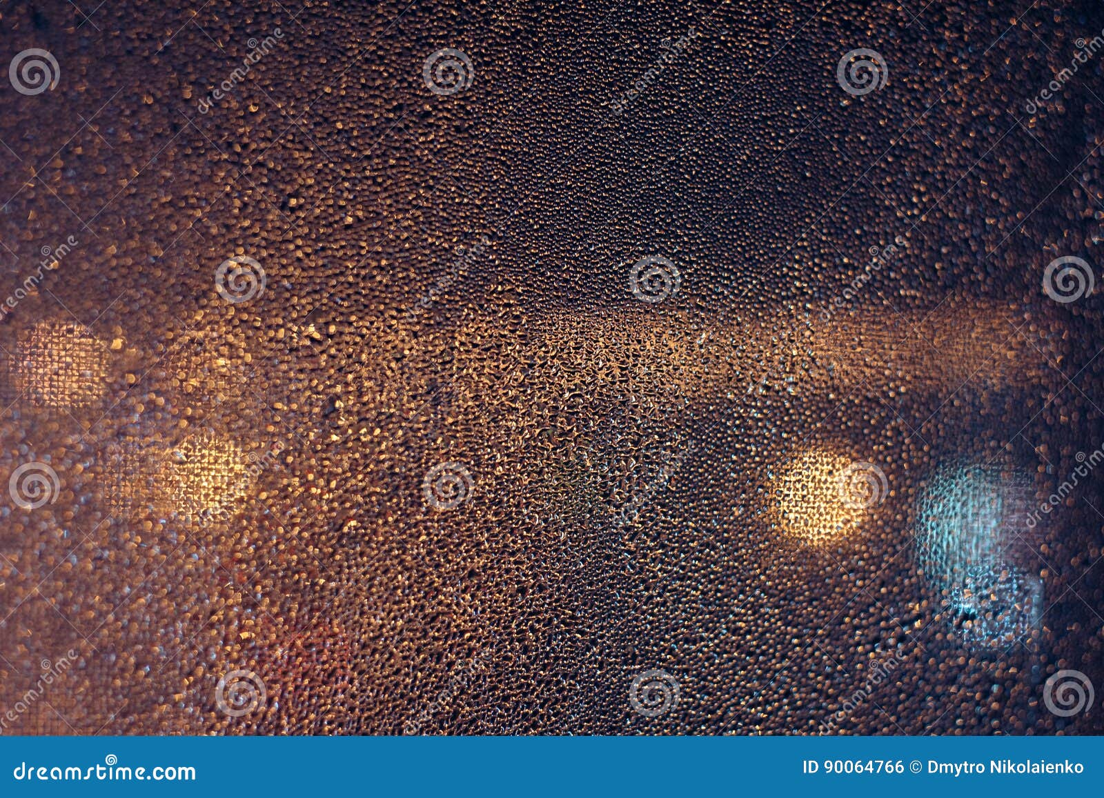 Rain Drops On Window With Road Light Bokeh City Life In Night In Rainy