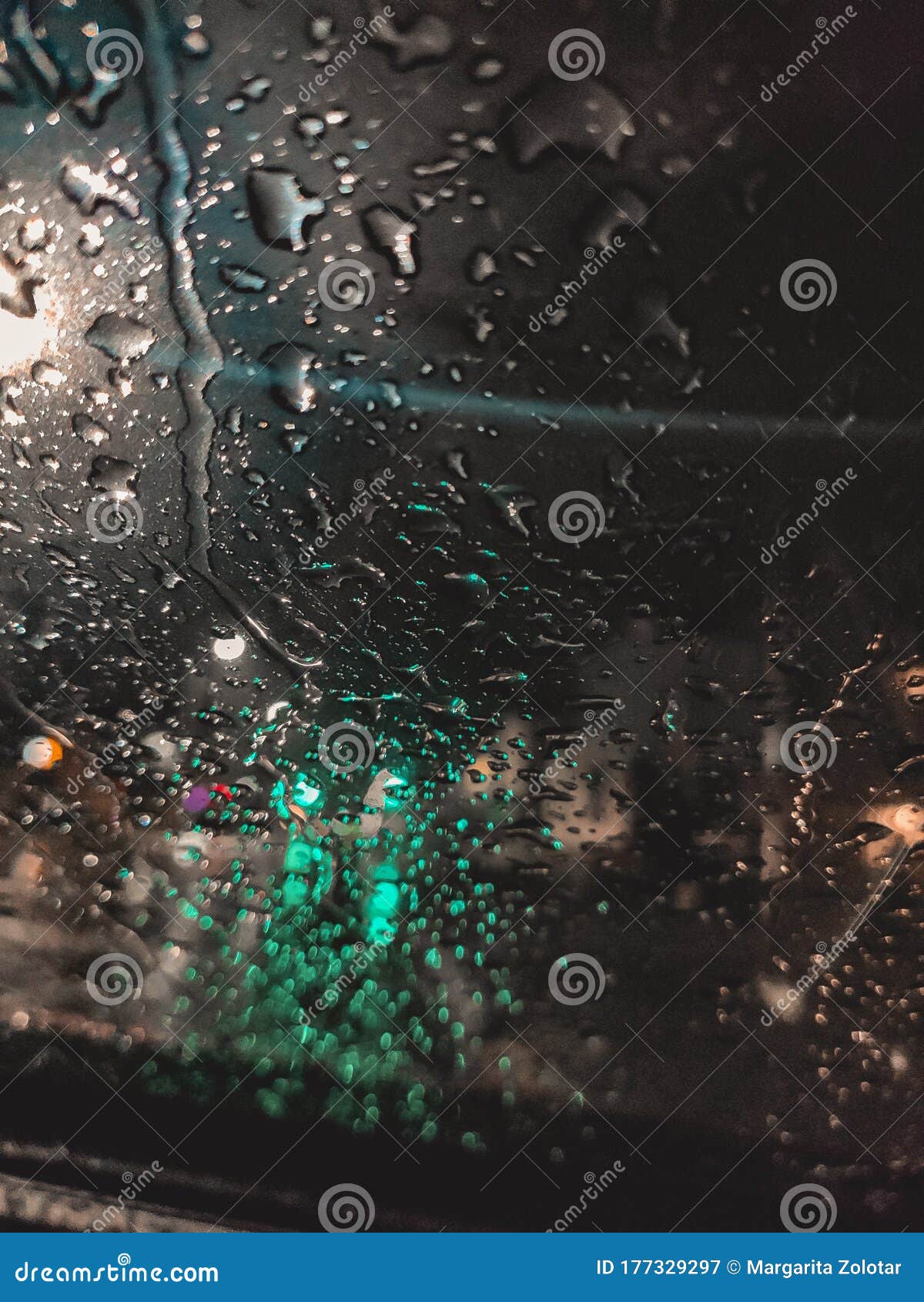 Rain Drops On Window With Road Light Bokeh Water Drop On The Glass