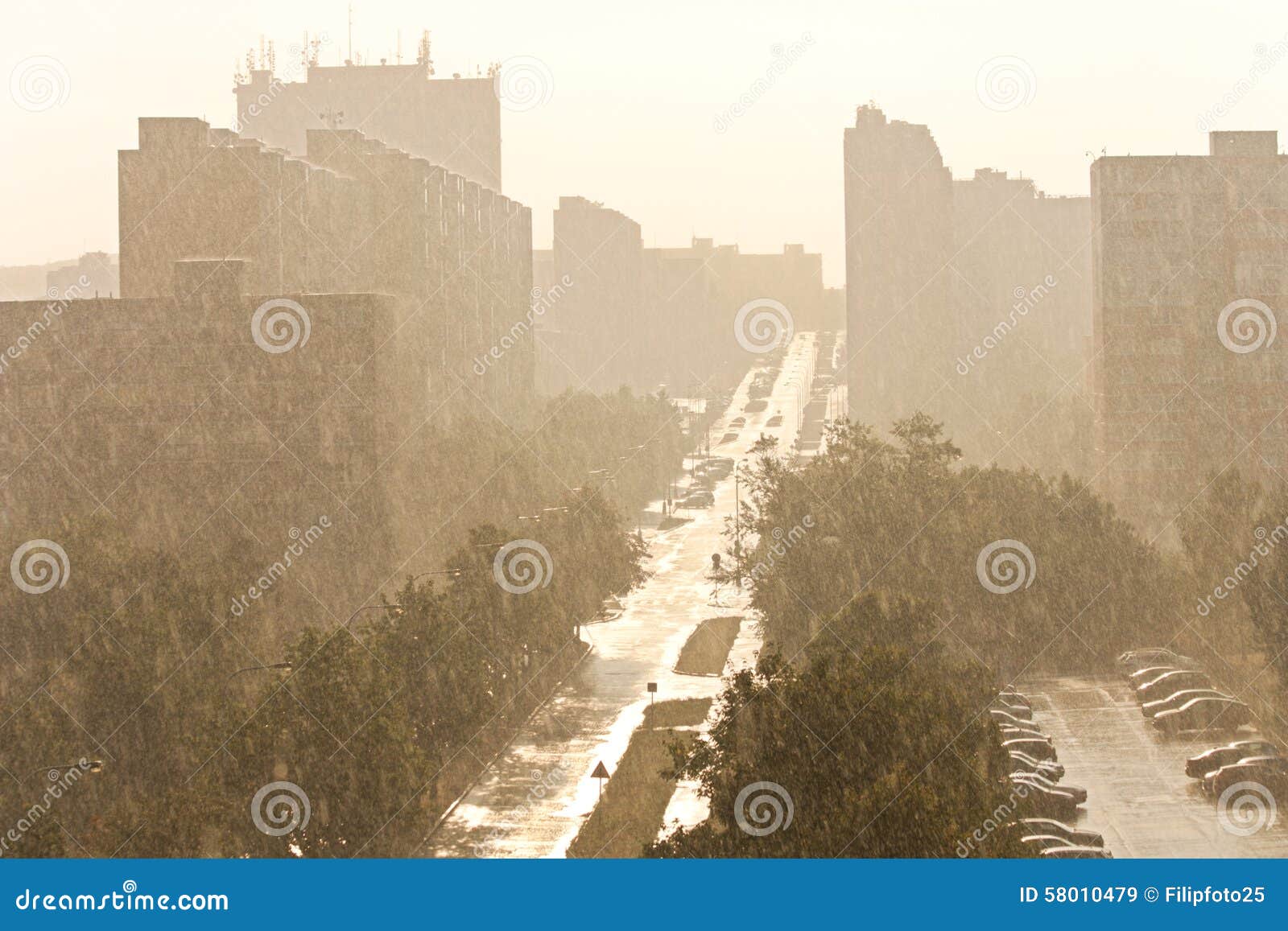 Rain on the estate stock image. Image of building, city 58010479