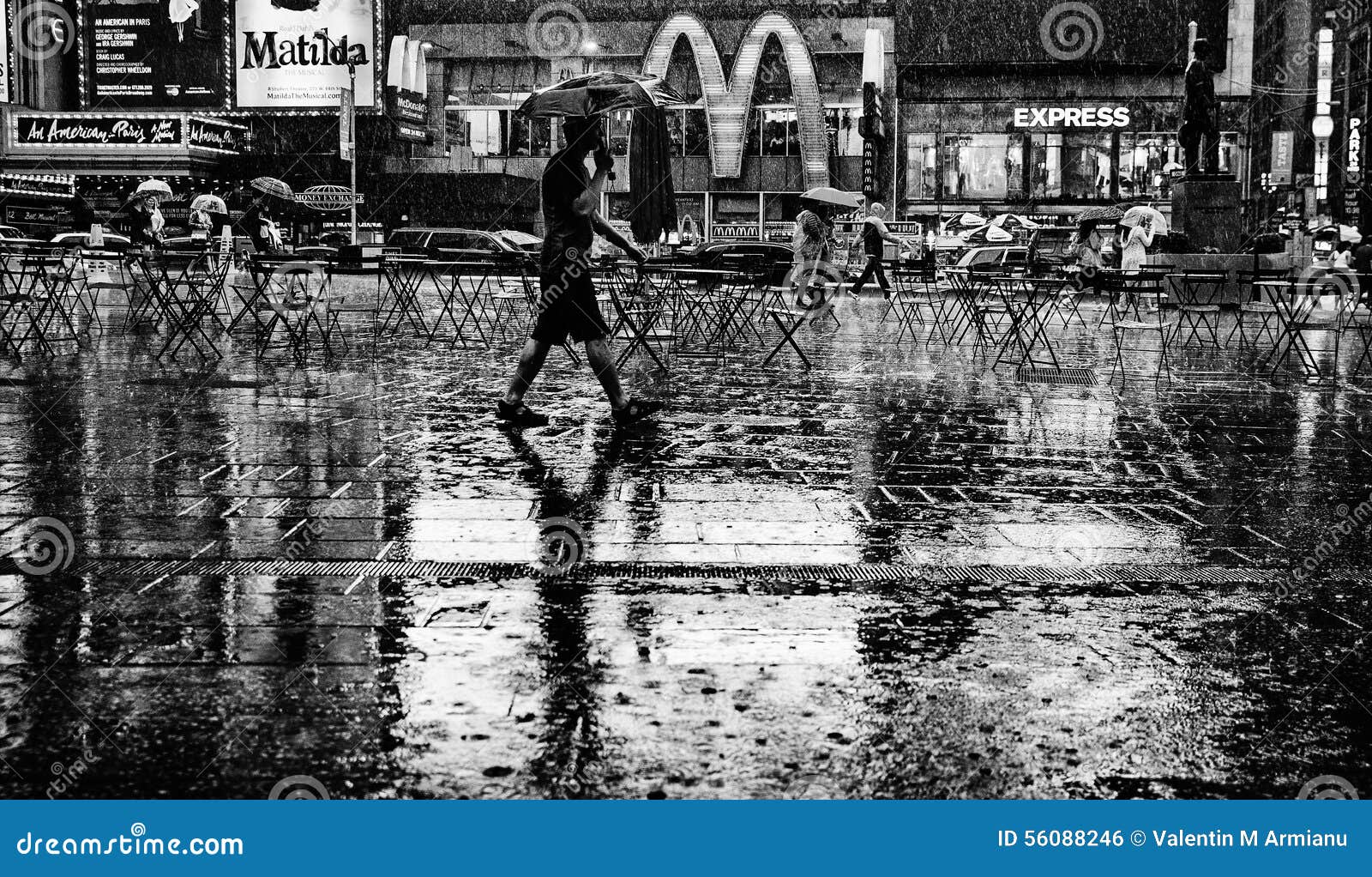 Man In Rain In Times Square New York Editorial Photo Image Of