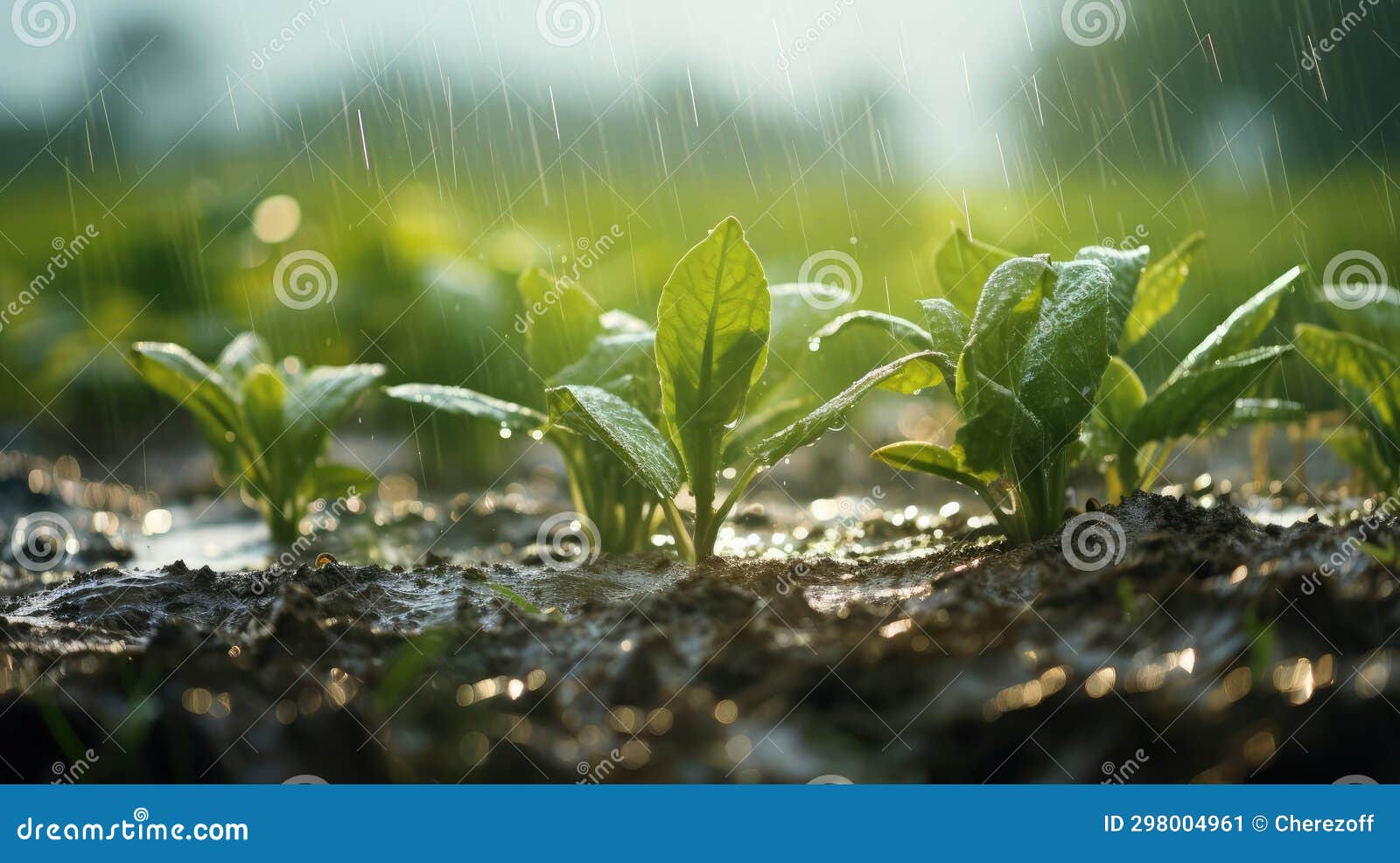Rain Watering Plants in Farmer S Field Stock Image Image of raindrop