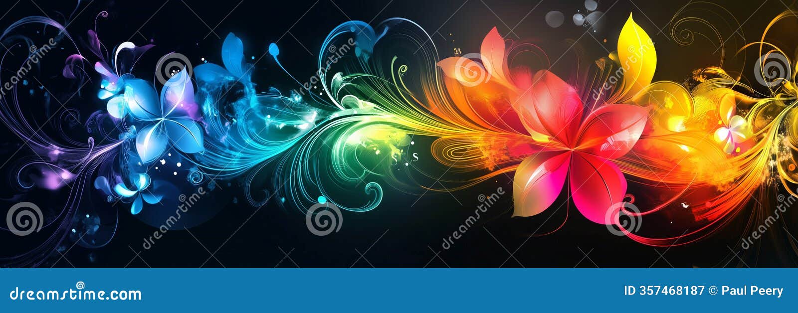 rainbow abstract floral pattern with dark elegant background