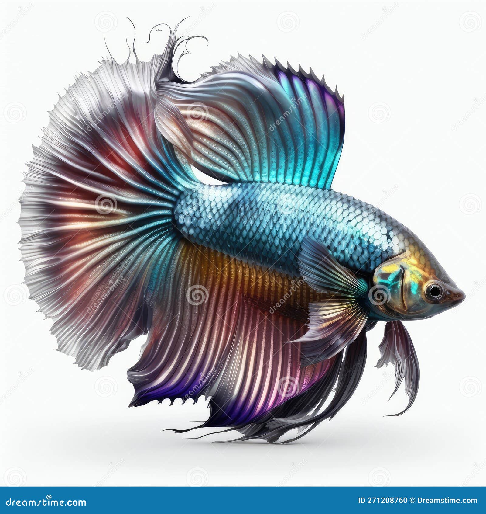 Rainbow Betta Fish. Isolated on White Background. Stock