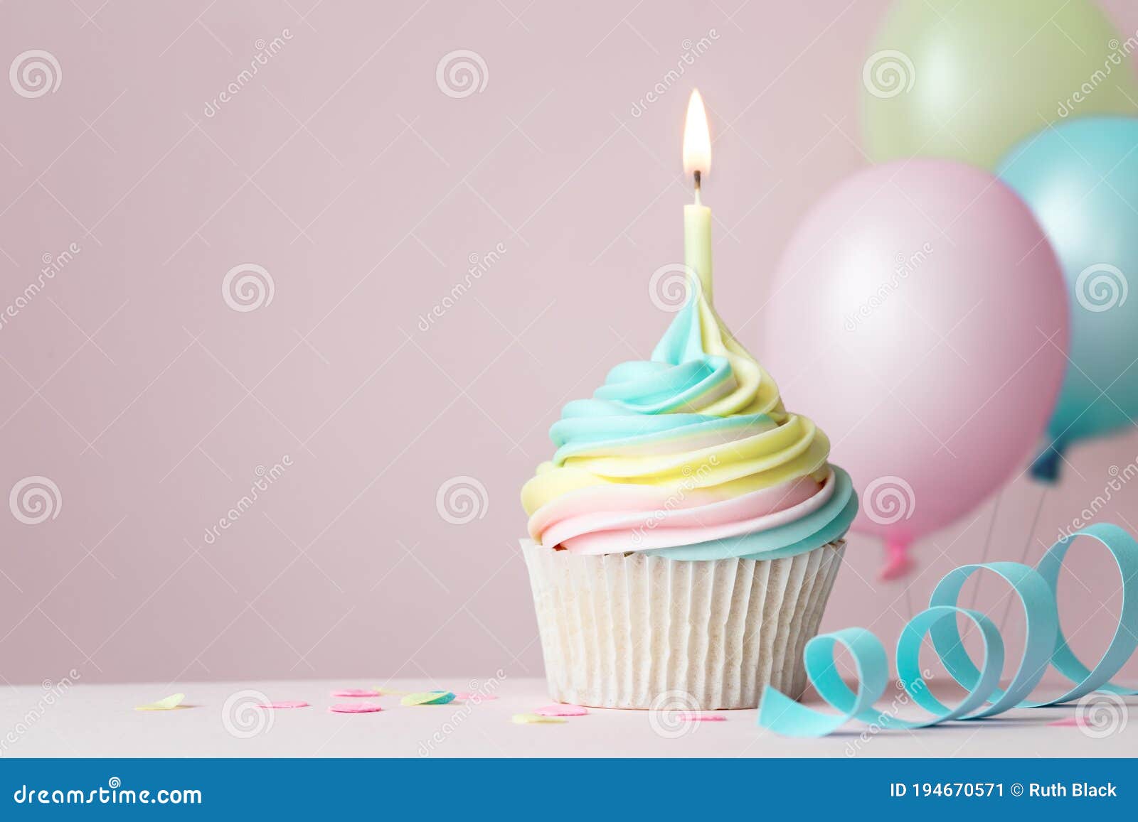 Rainbow Birthday Cupcake Stock Image. Image Of Background - 194670571