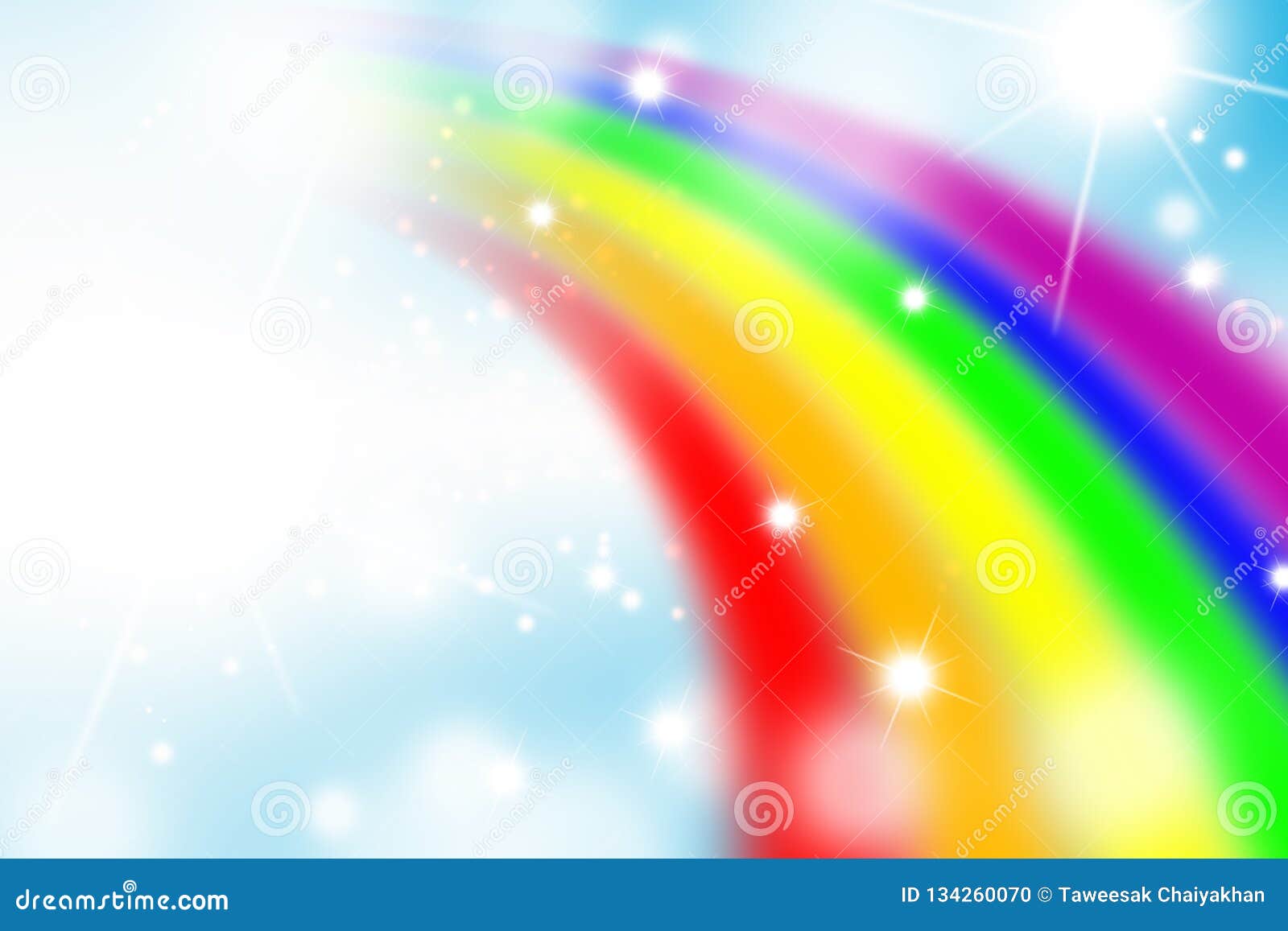 Rainbow on Blue Background and Blurred Circle, Rainbow Backgrouns