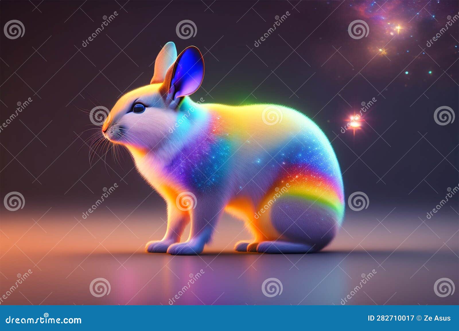 Rainbow Bunny, Shining in the Galaxy Stock Illustration Illustration