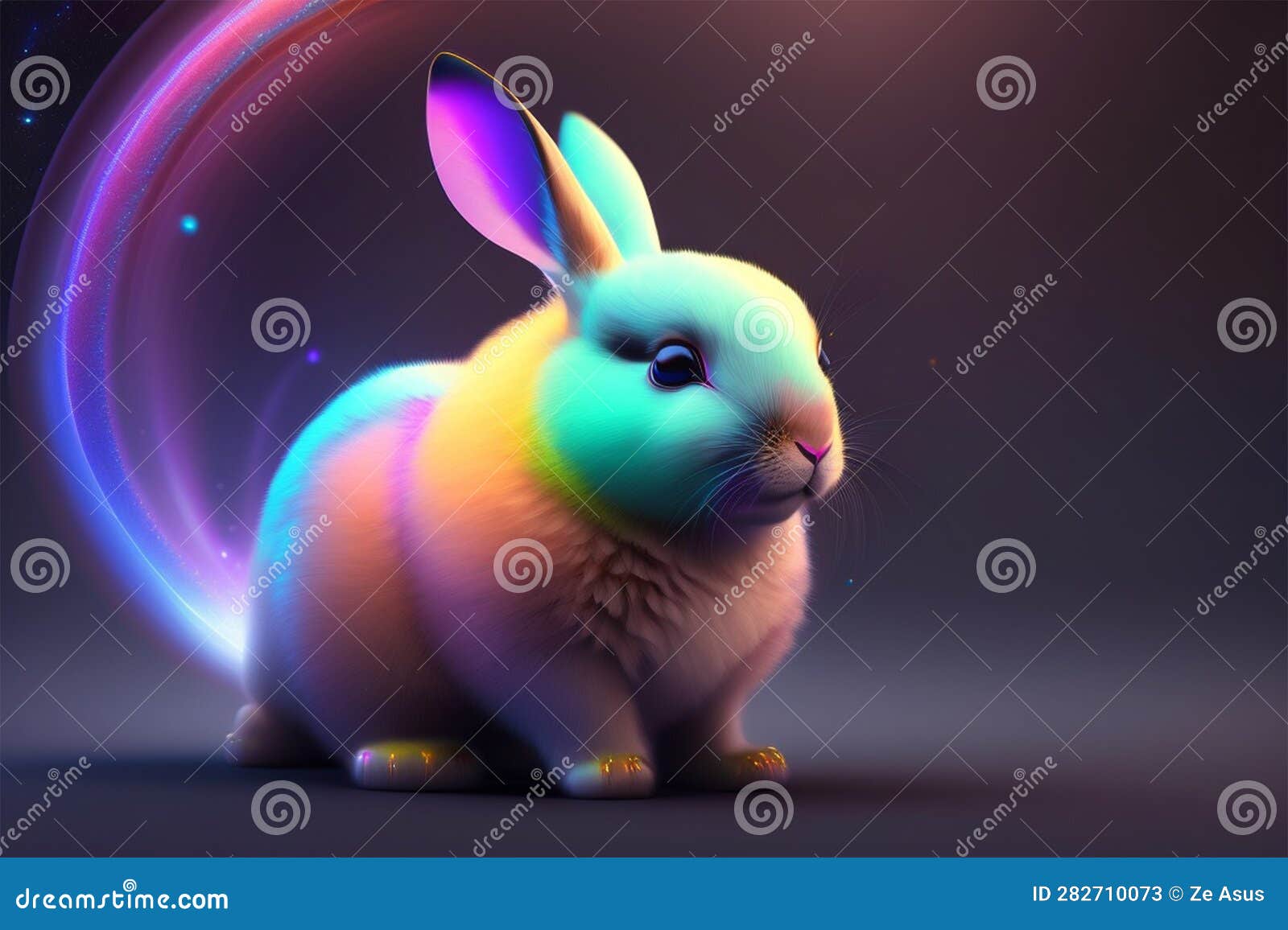 Rainbow Bunny, Shining in the Galaxy Stock Illustration Illustration