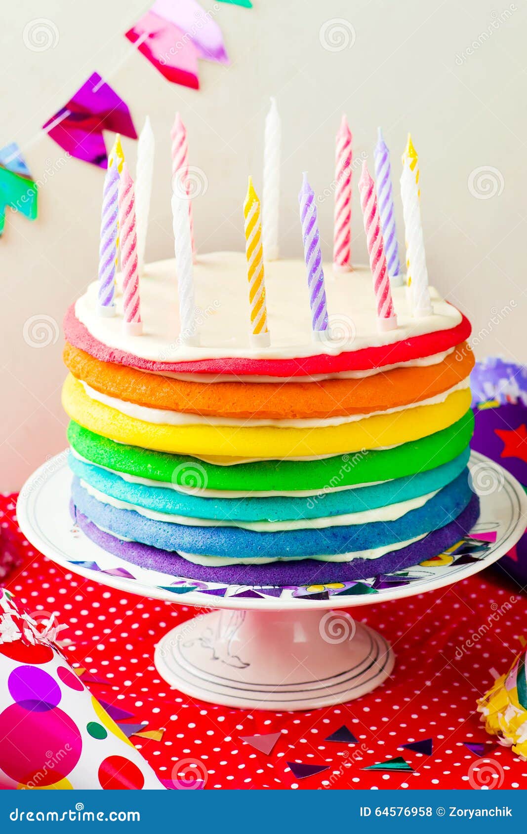 Rainbow Cake for with Candles Stock Photo Image of kids, cake 64576958