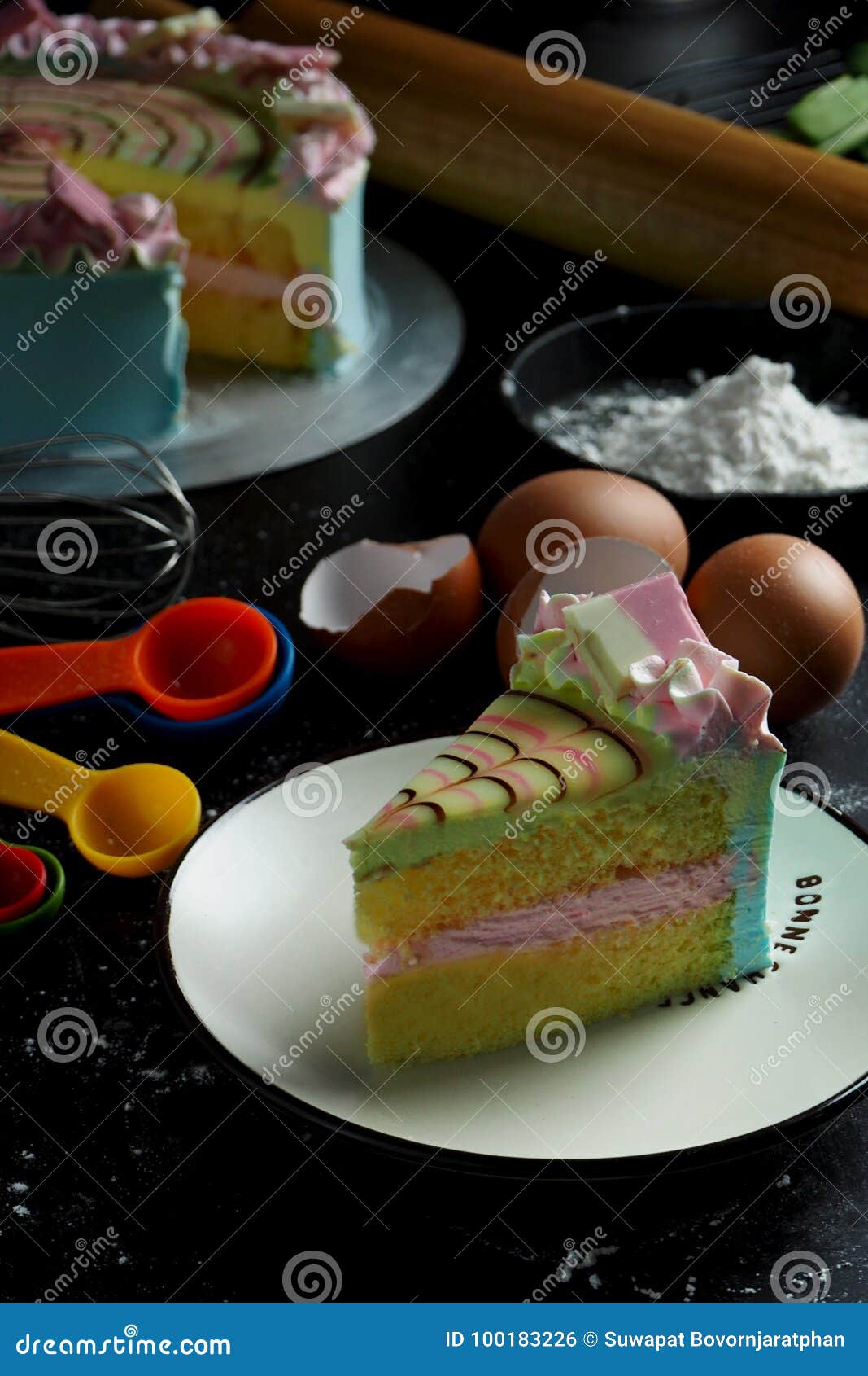 Rainbow cake. stock photo. Image of flour, cake, rolling - 100183226