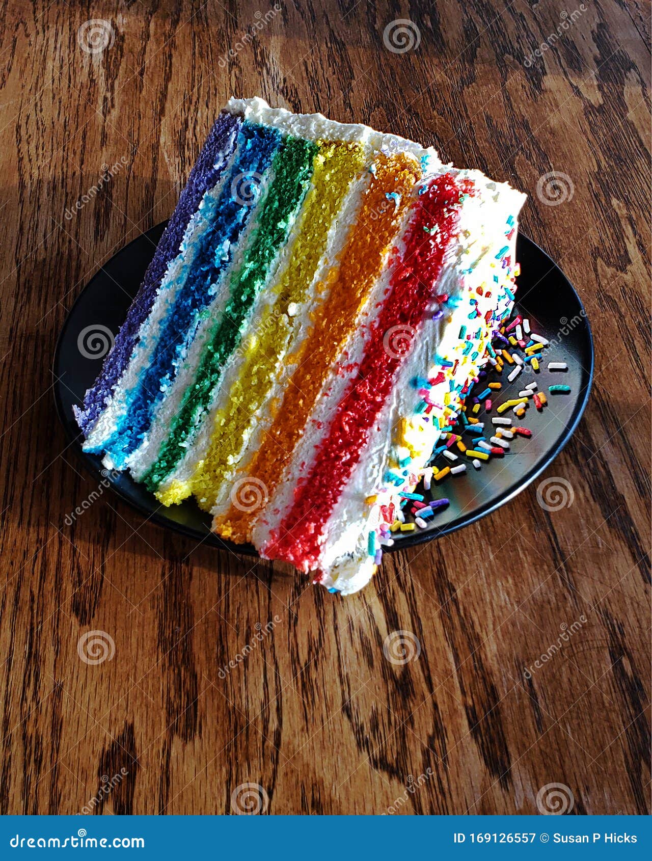 Rainbow Cake with Sprinkles on Black Plate Stock Image Image of love